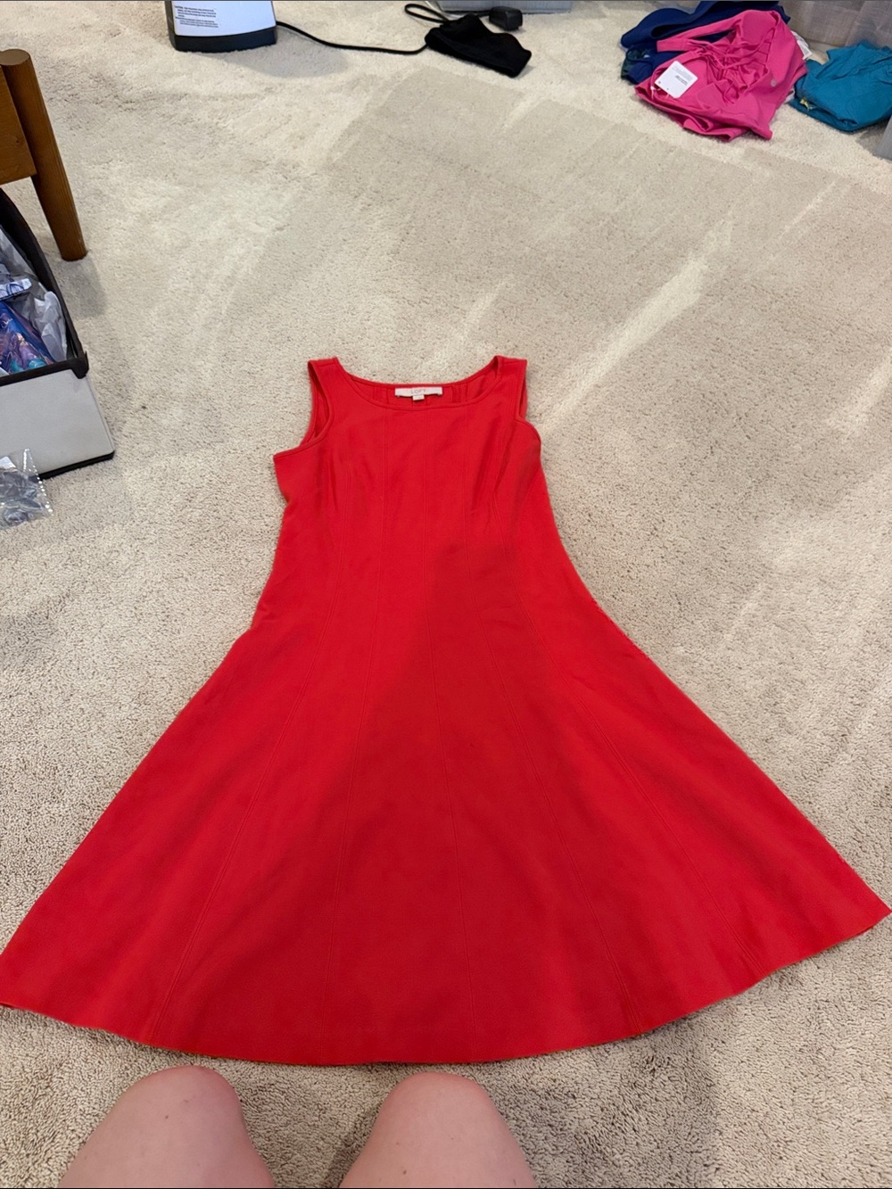 LOFT Red Sleeveless Midi A-Line Dress